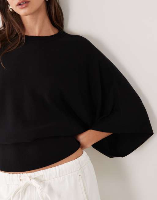 ASOS DESIGN batwing waisted top in black, 3 of 4