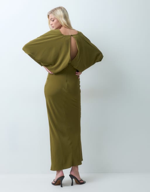 ASOS DESIGN batwing wrap maxi dress in moss green, 4 of 5