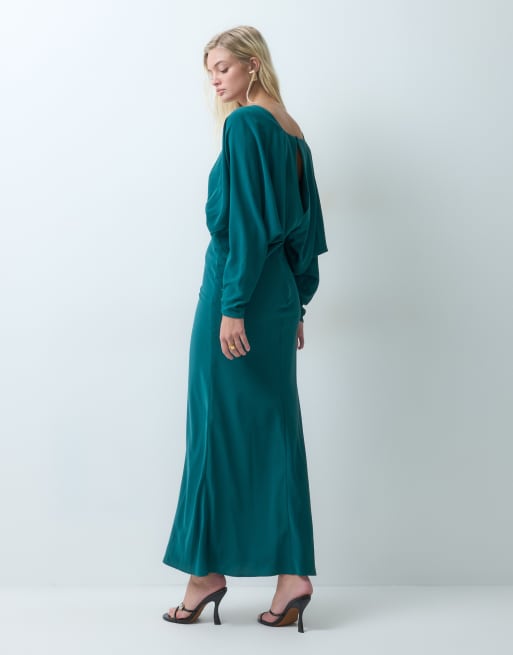 ASOS DESIGN batwing wrap maxi dress in petrol blue, 2 of 5