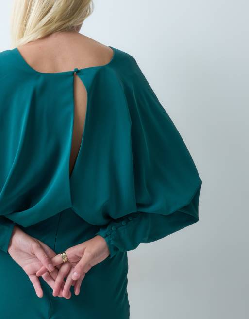 ASOS DESIGN batwing wrap maxi dress in petrol blue, 4 of 5