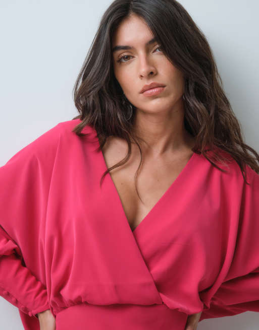 ASOS DESIGN batwing wrap mini dress in pink, 2 of 5