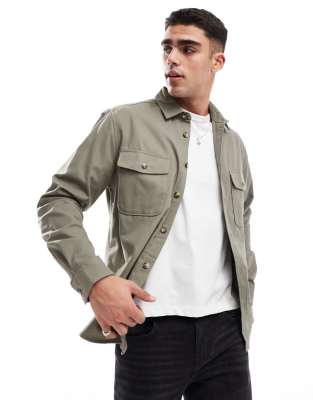 Baumwoll-Hemdjacke in Khaki-Grün Grün 2XL