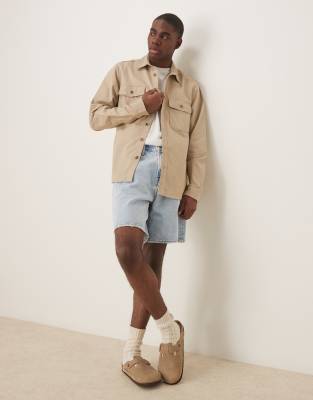 Baumwoll-Hemdjacke in Stein-Neutral Neutral S