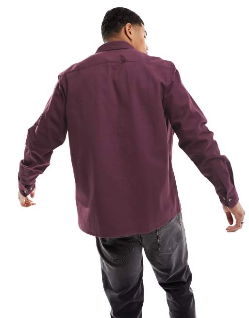 ASOS DESIGN – Baumwoll-Hemdjacke in Weinrot , 4 von 4