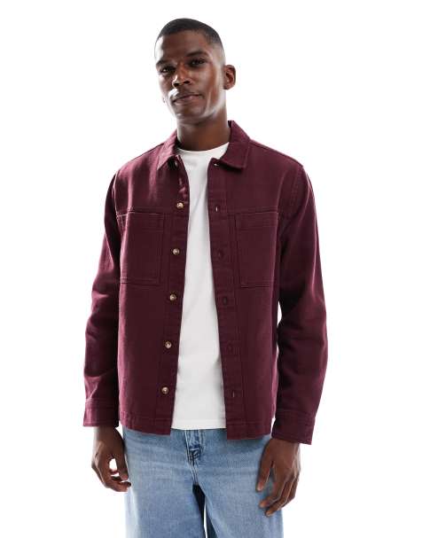 ASOS DESIGN – Baumwoll-Hemdjacke in Weinrot - view 1
