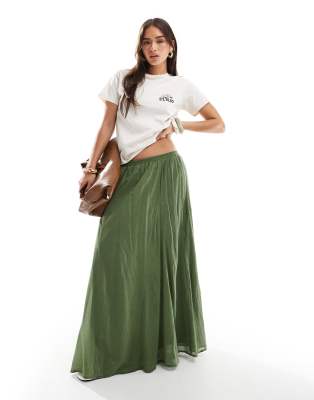 ASOS DESIGN - Baumwoll-Maxirock in Khaki mit Godet-Detail-Grün