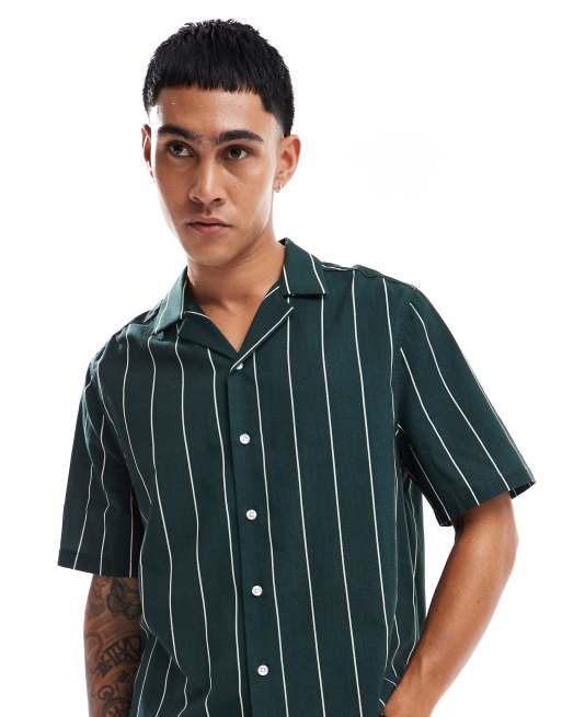 ASOS DESIGN – Baumwollhemd in gestreiftem Grün mit lockerem, kastigem Schnitt