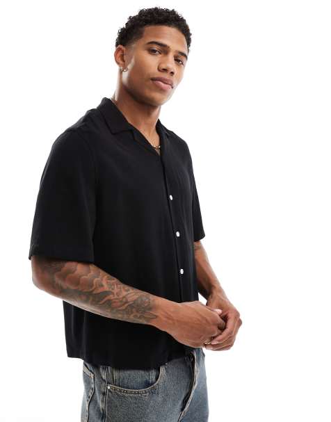 ASOS DESIGN – Baumwollhemd in Schwarz mit lockerem, kastigem Schnitt und ungesäumter Kante - view 1