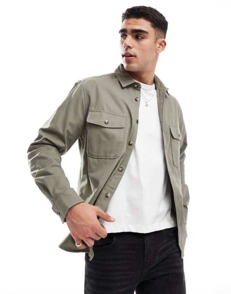 ASOS DESIGN cotton overshirt in khaki 