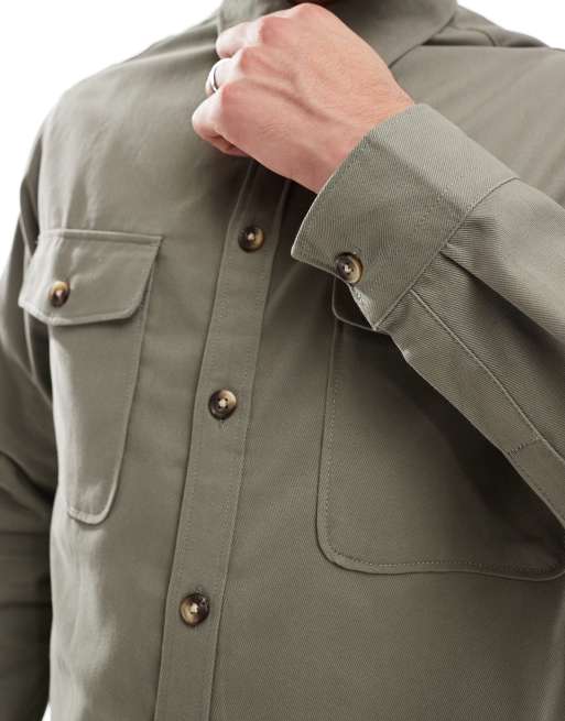 ASOS DESIGN – Bawełniana koszula wierzchnia w kolorze khaki , 4 z 4