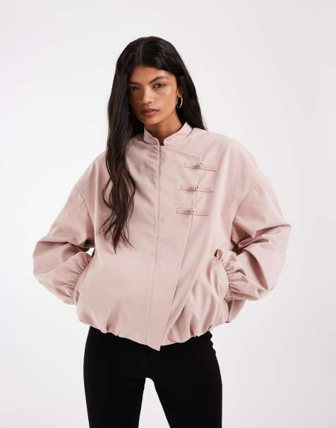 ASOS DESIGN bawełniana kurtka bomberka z detalem mandarynkowym w różowym kolorze - view 1