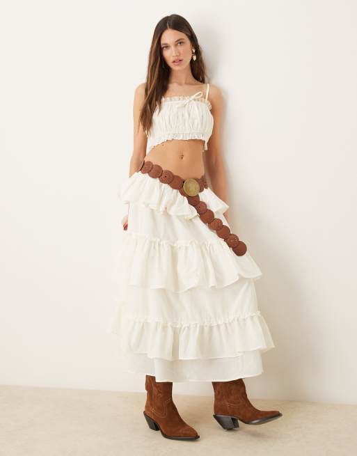 ASOS DESIGN – Bawełniana spódnica maxi z falbanką w stylu preriowym w kolorze ecru, część zestawu