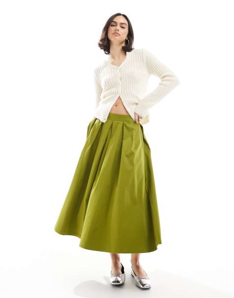 ASOS DESIGN box pleat cotton volume midi skirt
