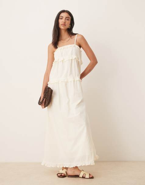 ASOS DESIGN – Bawełniana sukienka maxi w stylu babydoll z koronką w kolorze kości słoniowej - view 1