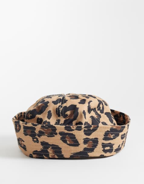 ASOS DESIGN – Bawełniany kapelusz typu boater w panterkę z wywijanym rondem - view 1