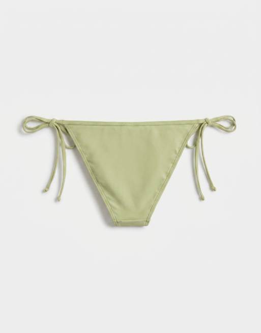 ASOS DESIGN – Bea – Rio – Grön bikiniunderdel med hög benskärning, knytning i sidan, pärlor och fransar, 7 av 7