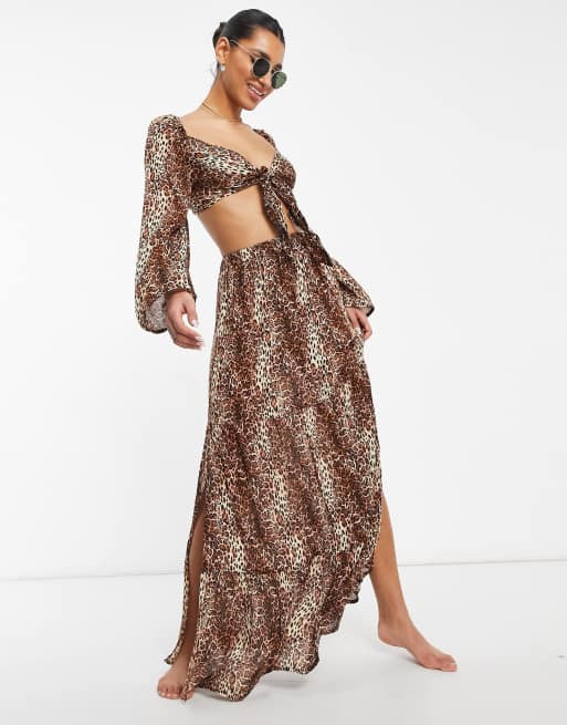 Asos leopard maxi skirt best sale