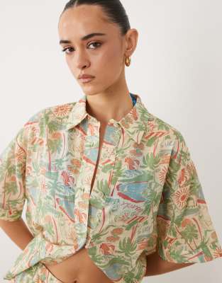 Asos Design Beach Co-ord Revere Collar Shirt In Multi