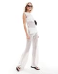 [ASOS DESIGN] ASOS DESIGN beach crochet look wide leg pants in white (part of a set) XS WHITE