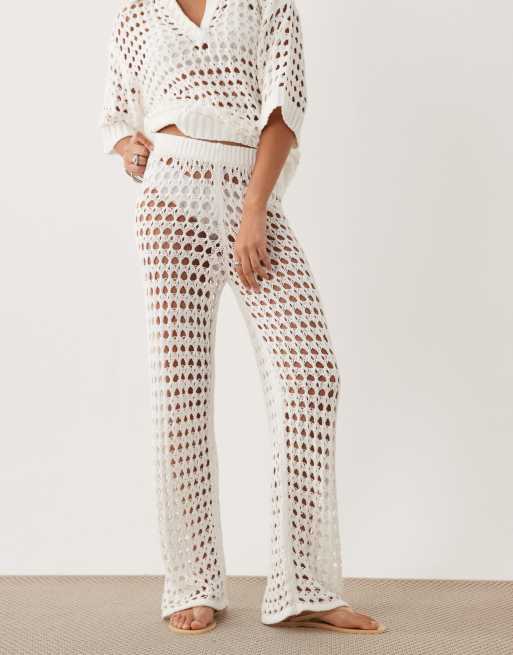 ASOS DESIGN beach crochet wide leg pants in cream (part of a set), 2 of 5