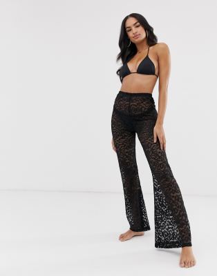 black mesh flare pants