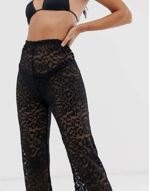 ASOS DESIGN beach flare trousers in animal jersey mesh, 3 of 4