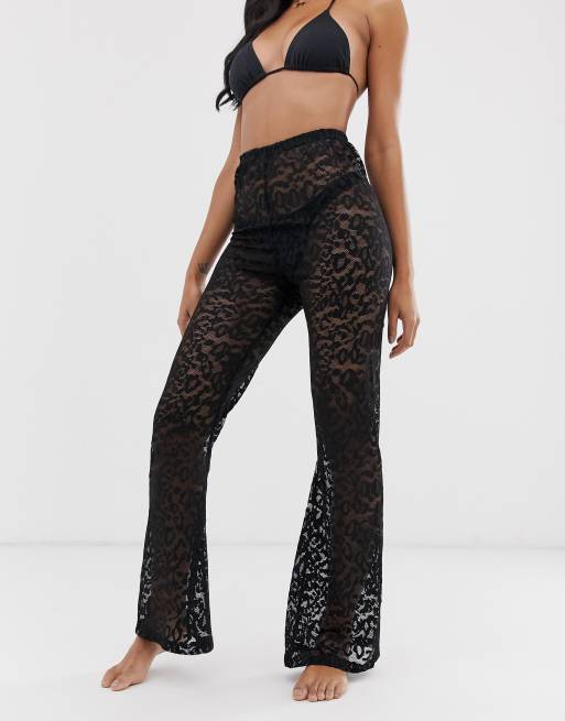 ASOS DESIGN beach flare trousers in animal jersey mesh