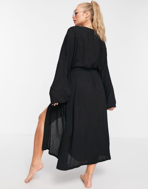 Miljard lettergreep kleuring ASOS DESIGN beach kimono in black | ASOS