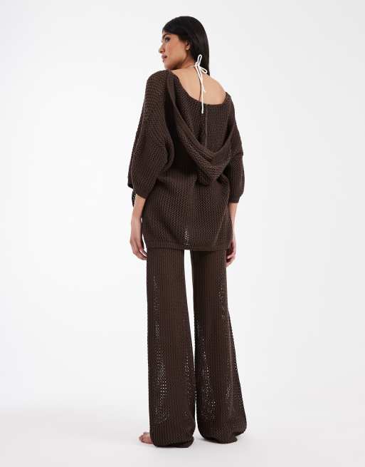 ASOS DESIGN Beach knit pants in chocolate (Part of a set), 4 of 5