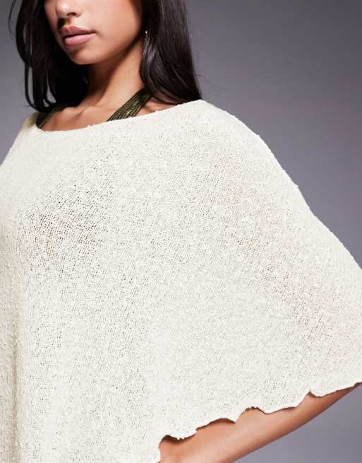 ASOS DESIGN beach knitted poncho in cream, 3 of 4