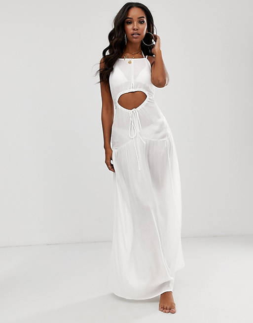 ASOS DESIGN beach maxi dress in crinkle with strappy waist detail | ASOS