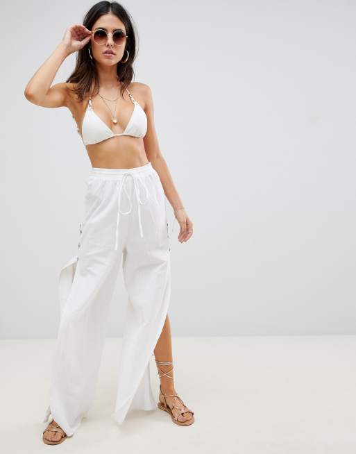 ASOS DESIGN wide leg beach pants in white