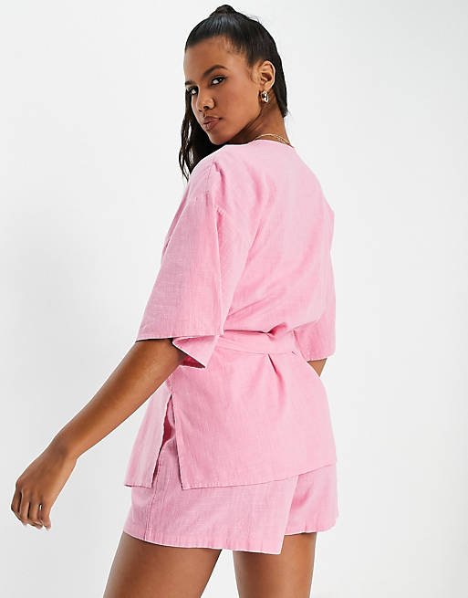 Swimwear & Beachwear beach shirt belted co ord in pink 
