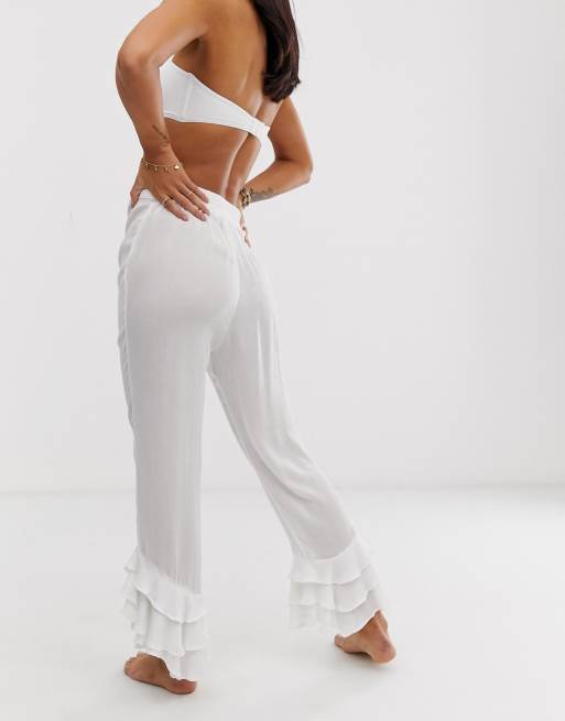 White hot sale ruffle jeans