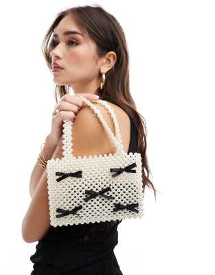 ASOS DESIGN bead ball bag with mini bows-White