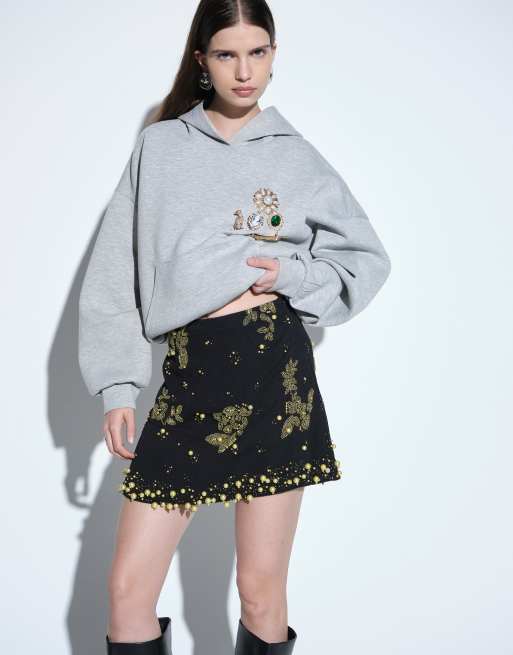 ASOS DESIGN bead embellished co-ord mini skirt in black, 3 of 6