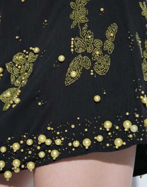 ASOS DESIGN bead embellished mini skirt in black, 6 of 6