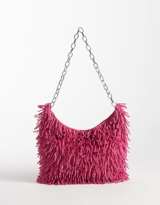 Asos Design Bead-embellished Shoulder Bag In Pink