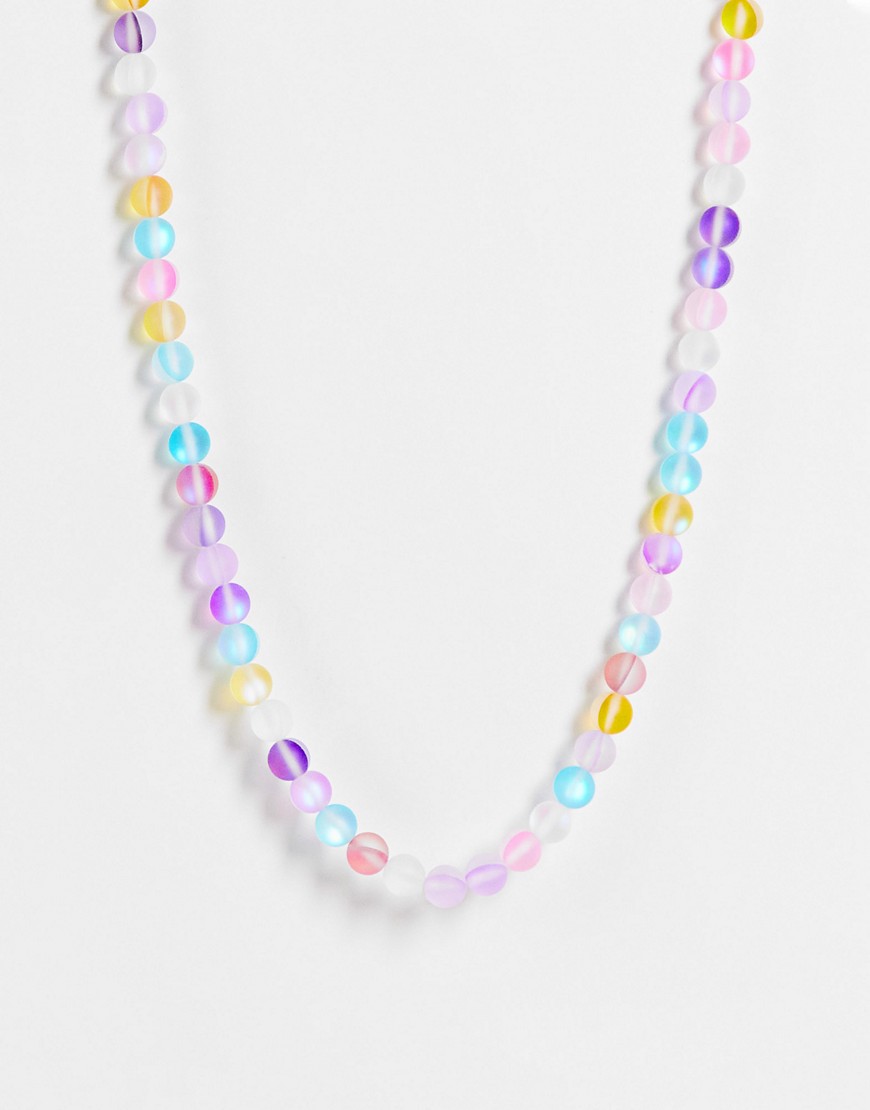 ASOS DESIGN bead necklace with reflective design-Multi