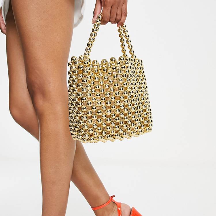 ASOS DESIGN beaded ball clutch bag in gold