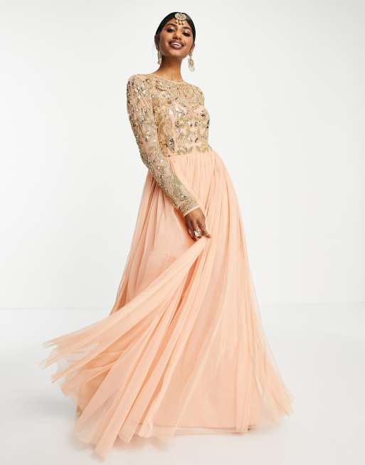 ASOS DESIGN beaded bodice maxi anarkali dress in peach