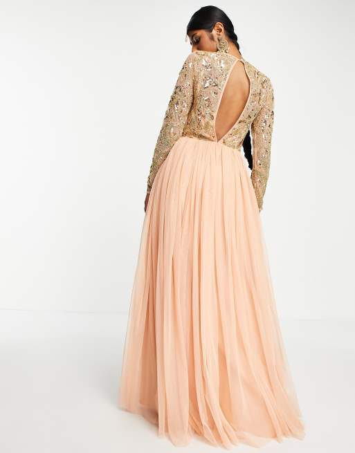 ASOS DESIGN beaded bodice maxi anarkali dress in peach