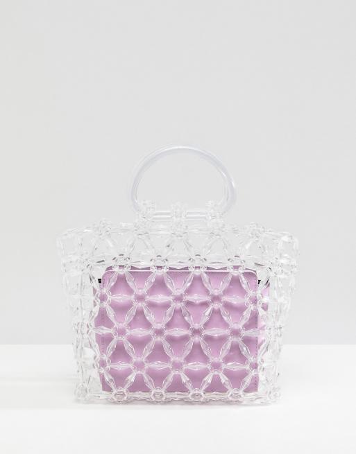 ASOS DESIGN beaded boxy clutch bag with removable contrast pouch