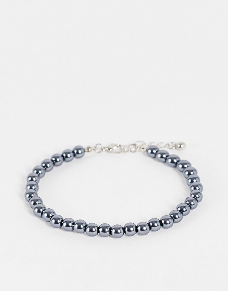 ASOS DESIGN beaded bracelet in black faux pearl