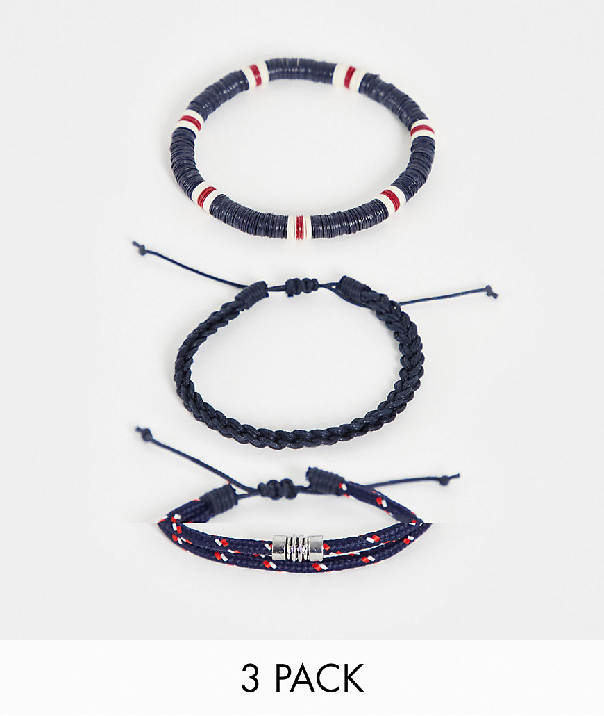 ASOS DESIGN beaded bracelet pack in red and navy