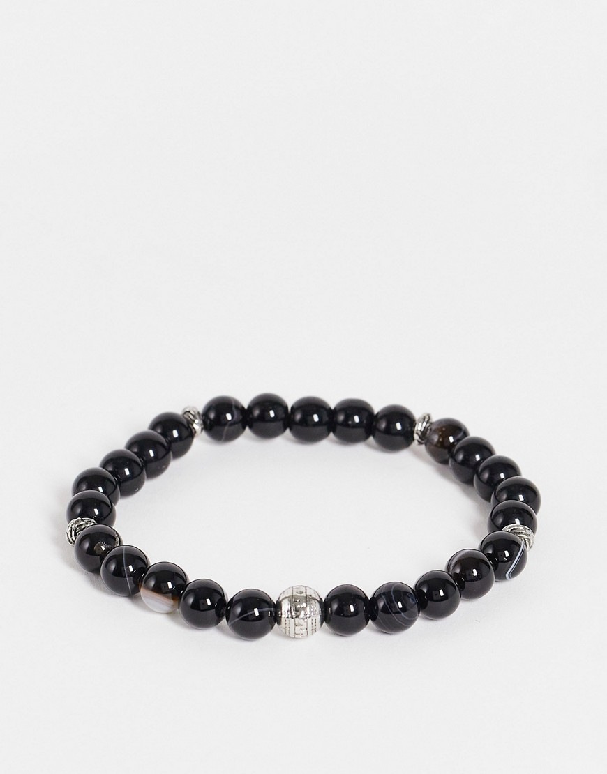 ASOS DESIGN beaded bracelet with Greek design accent in black