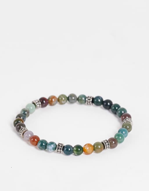 ASOS DESIGN beaded bracelet with metal beads in multi color