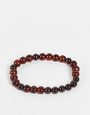 ASOS DESIGN beaded bracelet with semi precious garnet stone in dark red