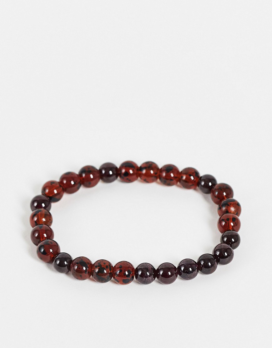 ASOS DESIGN beaded bracelet with semi precious garnet stone in dark red