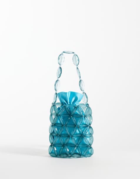 ASOS DESIGN beaded bucket clutch in turquoise - view 1